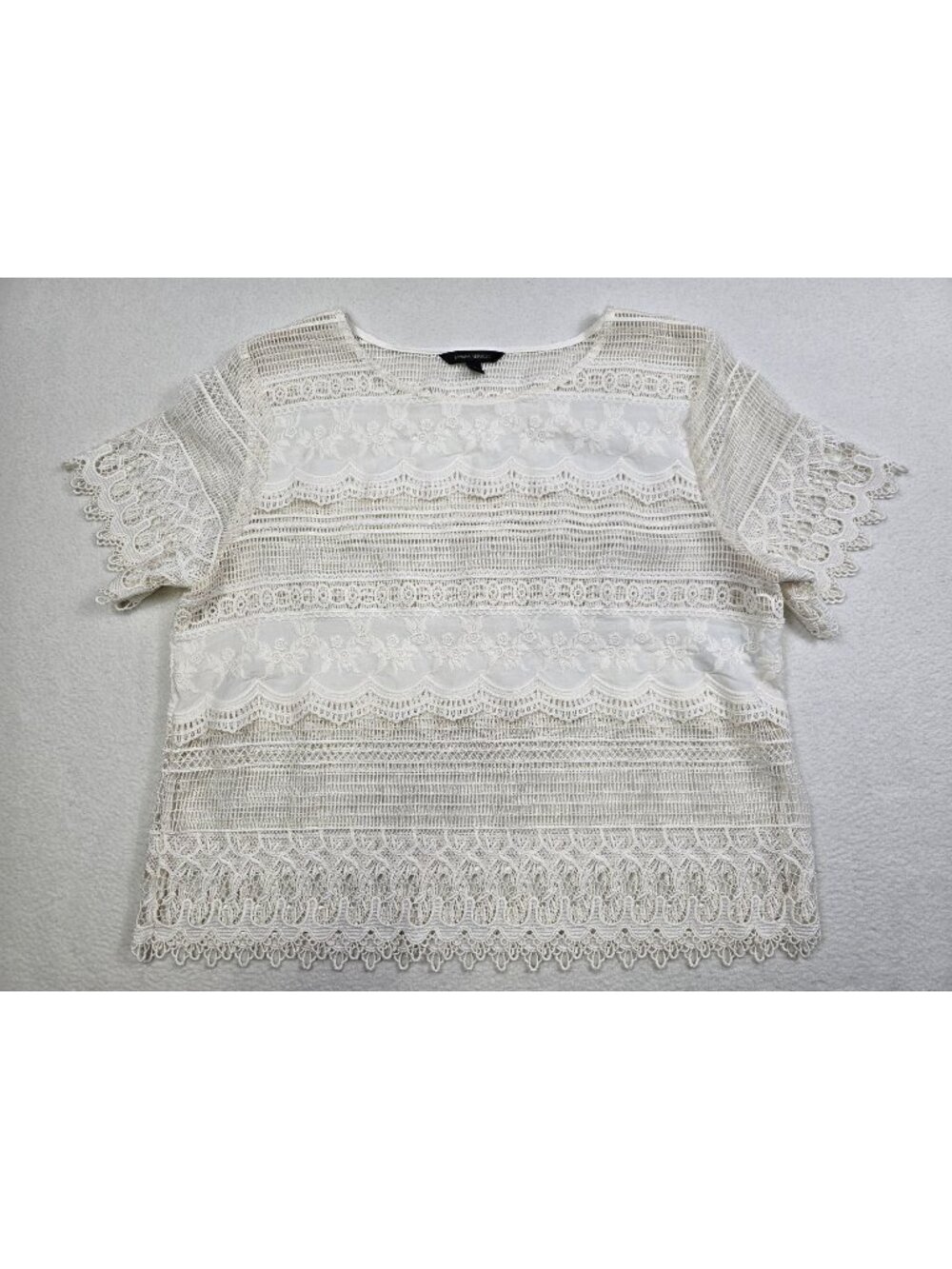 Banana Republic L White Crochet Lace Short Sleeve Top Boho Romantic Cottagecore